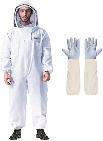 Professional Bee Suit for Men Women, Beekeeping Suit Beekeeper Suit with Glove &Ventilated Hood, Multi-Size Bee Outfit for Backyard and Bee Keeper for Bee Keeper Catcher Halloween Costume