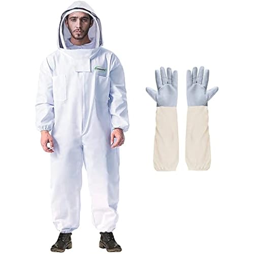 LONGADS Bee Suit for Men, Full Body Beekeeper Suit with Gloves and Veil XXL