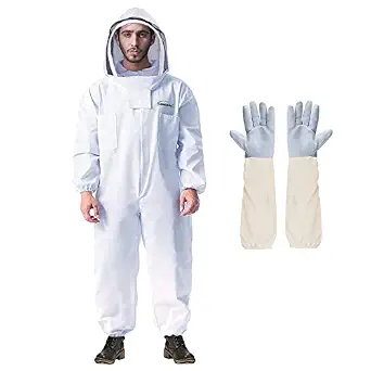 LONGADS Professional Bee Suit for Men and Women, Full Body Beekeeping Suit with Gloves & Protective Round Veil