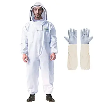Professional Bee Suit for Men Women, Beekeeping Suit Beekeeper Suit with Glove &Ventilated Hood, Multi-Size Bee Outfit for Backyard and Bee Keeper for Bee Keeper Catcher Halloween Costume