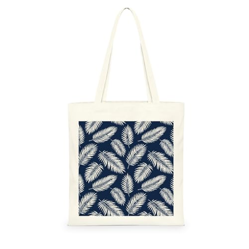 Genérico Bolsa Tote Bag 35X38Cm Hojas Azul Marino Bolsa Tela Para Pintar Estampada Bolsas De Con Algodon Asas Blanca Por Niñas Y Mujeres Lienzo Bolsas Eco, Lavadora, Compras, Vacaciones, Trabajo