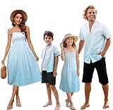 SANGTREE Family Matching Hawaiian Outfits, Casual Beach Travel Clothes ，Vacation Clothing Set for Women， Gradient Blue, Small