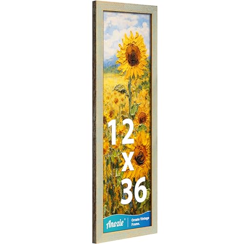 Anozie 12x36 Picture Frame, Vintage 12 x 36 Picture Frame Plexiglass for Wall Display, Rustic 12x36 Frame, Antique Gold Green Collage Gallery Wall Picture Frames, Widen Border