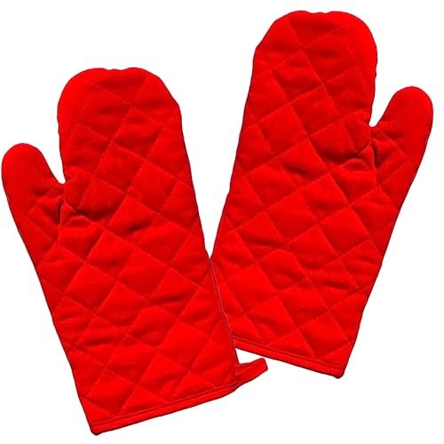 Lobyn Value Packs 2 Piece Heat Resistant Oven Mitts, Heavy Weight Quilted Kitchen Mit, Oven Mit, Mittens, Oven Mitt, Cotton Kitchen Mitts, 13" X 6" Oven Mitts, Red #TOP14