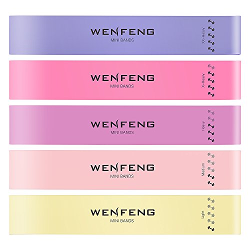 WENFENG Resistance Bands - Set of 5 Exercise Loop Bands for Leg and Glute Activation, Strength, Resistance, and Mobility Training
