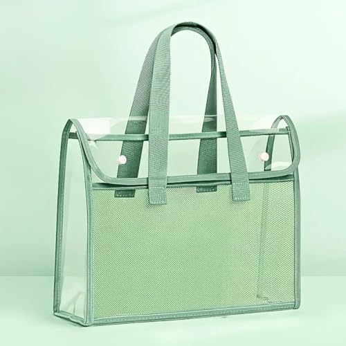 Bolsa Pasta Organizadora Portátil com Alça, 2 Compartimentos Expansíveis, Pasta A4 Transparente com Divisórias, Ideal para Documentos, Escritório, Escola e Faculdade (Verde)