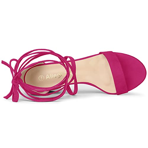 Allegra K Allegra K Women's Lace Up Mid Chunky Heeled Hot Pink Sandals 10.5 M US