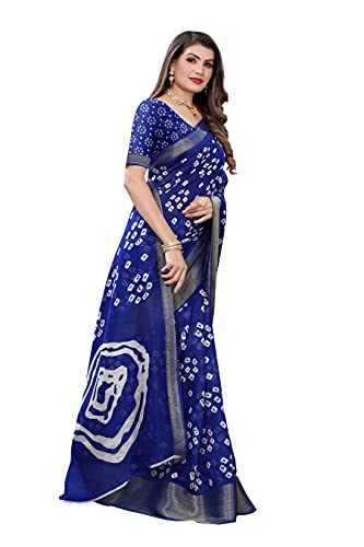 Image of Priyashi Women's Printed Linen Jari Saree with Blouse Piece
