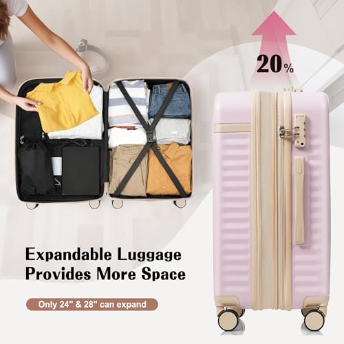 Image of Hardshell Luggage, Lightweight Suitcase with Spinner Wheels, LIGHT PINK+USB