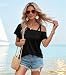 VKEGNIO Criss-Cross One Shoulder Tops Sexy Cold Shoulder Shirts Summer Short Sleeve T-Shirts Vacation Loose Casual Tees (X-Large, Black)