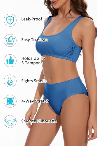 Image of Beautikini Period Swimwear Two Piece Menstrual Leakproof Sporty Bikini Sets Bathing Suit Period Swimsuit for Teen Girls
