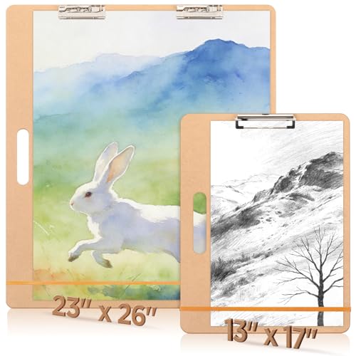 YooNotee 13"x17" & 23"x26" Sketch Board Set Artists Drawing Clipboards with Handle Drawing Tote Board for Sketching & Watercolor with Sturdy Clip and Elastic Bands Portable Art Clipboard for Painting