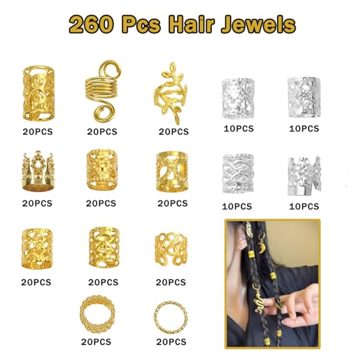 260 piezas de cuentas de metal para cabello miniatura 3