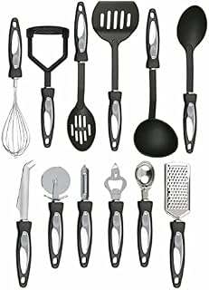 IMBTECH 12 Piece Black Cooking Utensil Set, Stainless Steel Kitchen Nylon Handles, Ergonomically Contoured Handle Grips, Dishwasher Safe, Non-Stick, Heat Resistant Cooking Utensils Set.