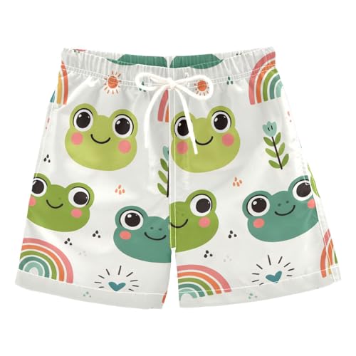 OREZI Boys Swim Shorts Cute Frog Hearts Small Rainbow Bathing Suit for Kids