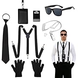 GYIOFAI 7 Pcs Accessoires de Costume d'agent Secret, MIB Agent Costume Accessoires, Men in Black Deguisement, Accessoires de Costume d'espion, Costume de Chauffeur, pour Fête d'Halloween Cosplay