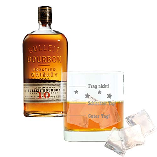 Bulleit Juego de 2 Whisky, Bourbon Frontier Whiskey Aged 10 Years/Años Whisky Alcohol Bebida alcohólica Botella 45.6% 700ml 729937 Regalo para el Día del Padre con Cristal Grabado