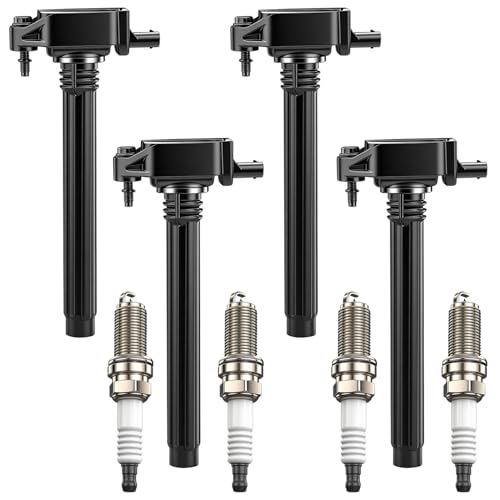 4Pcs Ignition Coil Pack & Spark Plugs Fits for 2.4 L4 2014-2019 Jeep Cherokee Compass Renegade Chrysler 200 Dodge Dart Fiat 500X Ram ProMaster City Replace# 68242286AA UF754 GN10738 5C2113 UF751 4469