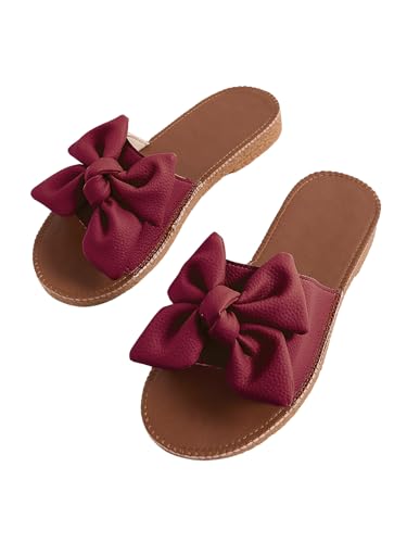 Image of Verdusa Women's Bow Flat Sandals Leather Open Toe Flats Summer Vacation Shoes Beach Sandals Outdoor Slippers