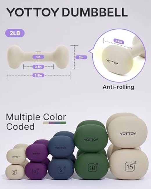 YOTTOY Weights Dumbbells Set for Women,2-15 Pound Dumbbells Set of 2, Non-Slip Hand Weights for Home Workouts, Portable Strength Training Neoprene dumbbells