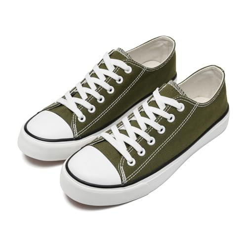 rosyclo Canvas Shoes for Women and Men, Low Top Canvas Sneakers Fashion Lace Up Comfortable Womens Classic Casual Tennis Walking Shoes, Olive Green