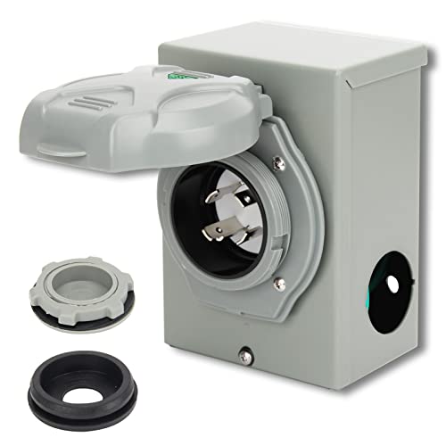 OPL5 30AMP Generator Power Inlet Box with Pre Punched Knockouts NEMA L14-30P for 4 Prong Generator with LED Indicator Light 125/250 Volt 7500 Watts for Outdoor Use ETL Listed (L14-30P)