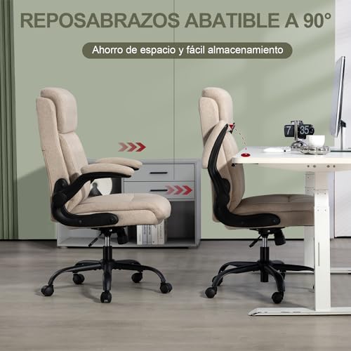 Miniatura 5 de Castlove Silla De Oficina Ergonómica Silla De Escritorio Con Respaldo Reposabrazos Plegable Respaldo Alto Altura Regulable Función Basculante Silla De Oficina Tela Beige Máx. 150 Kg