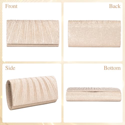 Image of Larcenciel Clutch Purses for Women, Shiny Pleated Evening Bag w /Removable Chain for Formal Events Cocktail Wedding Prom