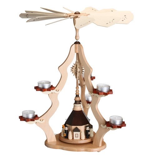 Pyramide de Noël rotative à 6 bougies chauffe-plat église Seiffner