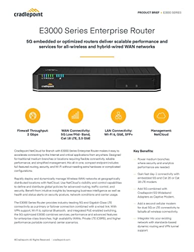 Cradlepoint 1-Yr Netcloud Enterprise Branch Essentials Plan And E3000 Router With Wifi (5G Modem), North America #TOP2