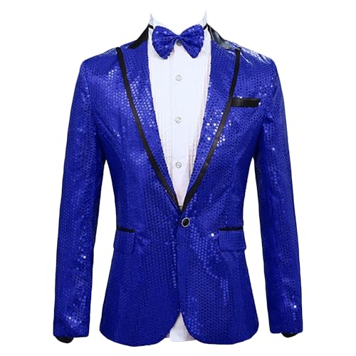 Men's Shiny Sequins Blazer Party Dinner Prom One Button Suit Jacket Tuxedo Coat