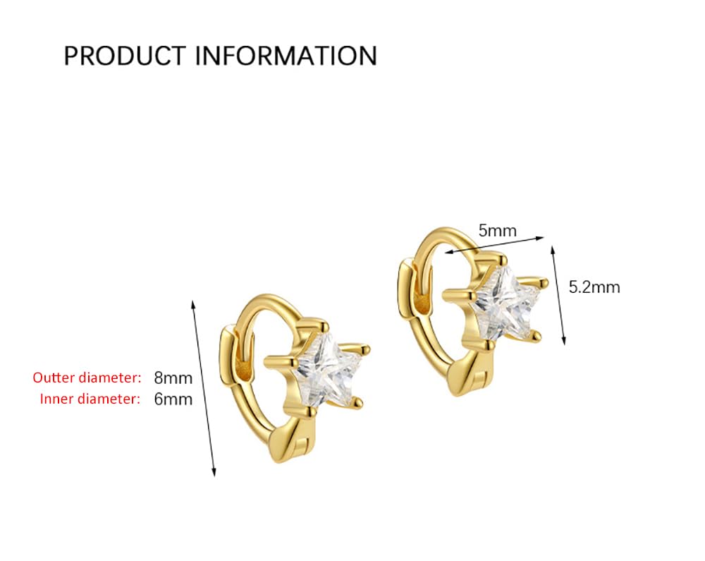 Bonitos aretes de aro de estrella de cristal para mujeres, adolescentes y niñas, plata de ley 925, cartílago, circonita cúbica, pequeños aros, puños, delicados para dormir, hipoalergénicos, regalos de