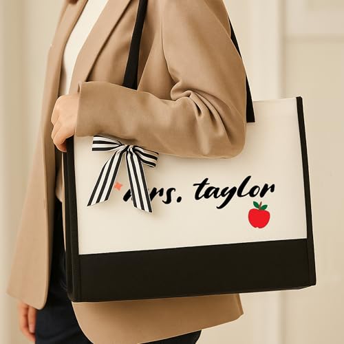 Bolso tote grande de lona estética para profesora miniatura 3