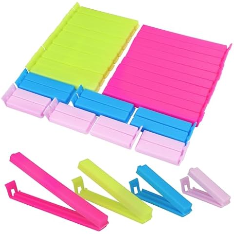 34 Packs Plastic Chip Clips Resealable Chip Clips for Food Bags Sealing Clips for Food Storage Snack Bags Plastic Bag Sealing Clips 4 Sizes Bright Colors 2.4"/3.2"/4.3"/5.5" Cover