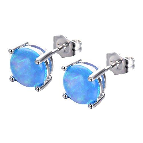 Bamos Jewelry Girls 925 Silver Promise Gift Studs for Her Blue Opal Engagement Wedding Stud Earrings