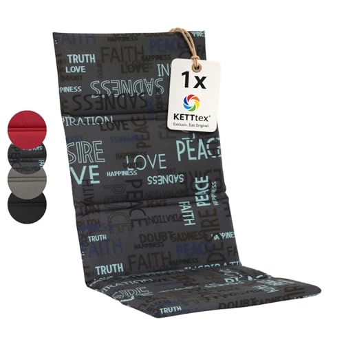 KETTtex Auflage Hochlehner anthrazit mit Schriftzug I Gartenstuhl Polster 120x48x3cm I hochwertige und Pflegeleichte Sesselauflage I Wetter- und formbeständige Stuhlauflage I Trendy Sitzauflage