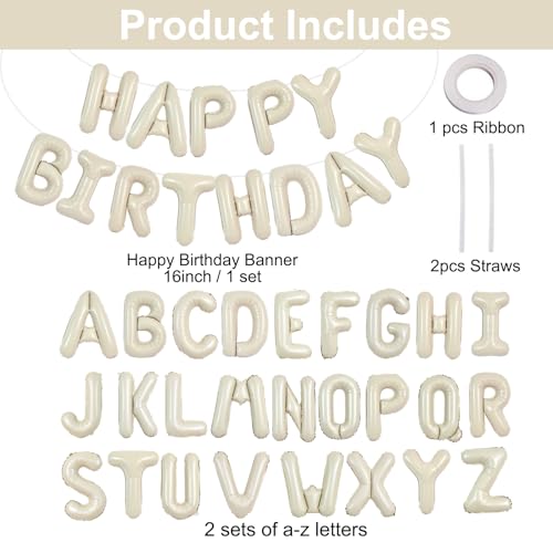 TONIFUL 65 Pcs Personalized Name Letter A-Z Balloons 16 Inch Cream White Happy Birthday Balloon and 2 Sets A-Z Foil Letter Balloons Create Your Own Name Banner for Birthday Celebration Party Decor by TONIFUL - Used condition - Image 2