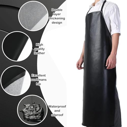 CHAMSUREUK 2 Stück 115CM Wasserdicht Schürze Ölresistenz Arbeitsschürze fleischerschürze metzgerschürze, für Herren Damen, Autowäsche, Labor, Metzger, Kochen, Küche, Schwarz