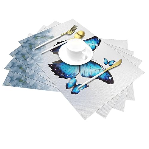 Set de table vinyle papillon bleu (lot de 6) antidérapant et lavable