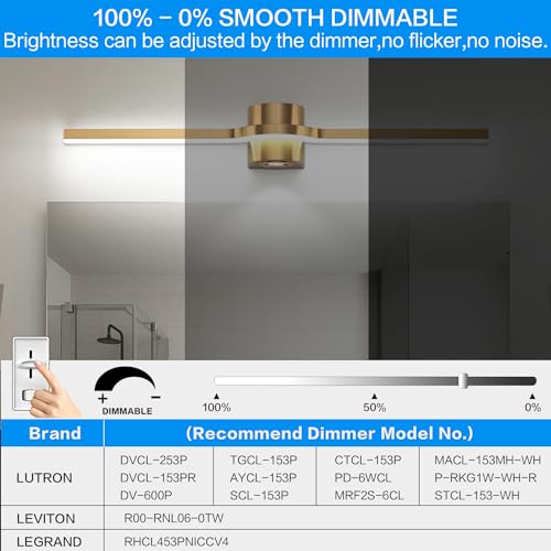 Image of SOLFART Bathroom Light Fixtures 32 Inch Dimmable Bathroom Lights Brushed Bronze Vanity Lights for Bath LED Modern Wall Light D