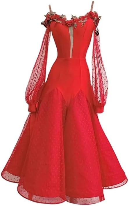 Amazon.co.jp: [RIKOUZY] 赤 社交ダンスドレス シンプル Vネック