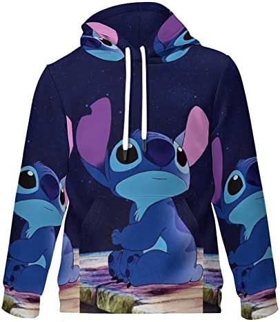 Lahodnamw Stitch Hoodie Women Men Cartoon Jumpers,Adult Christmas Sweatshirt Hooded 3D Pullover Comfy Warm Wearable Sweatshirt Blanket with Kangaroo Pocket