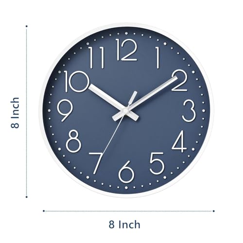 Image of DAXSMY Wall Clock 8 Inch Azure Blue Decorative, Battery Operated Silent