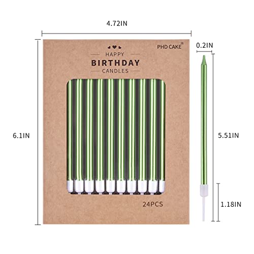 image for PHD CAKE Green Long Thin Metallic Birthday Candles, Cake Candles, Birt