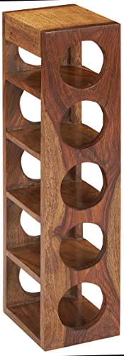 Image of Amazon Brand - Solimo Inuva Solid Sheesham Wood Wine Rack, Natural Finish, Capacity of 5 Bottles