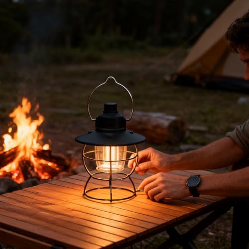 Lanterne de camping retro LED rechargeable pour exterieur, randonnee, alpinisme et jardin - 3
