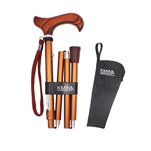 KMINA Opvouwbare Wandelstok Hout, Verstelbare Wandelstok voor Ouderen, Wandelstokken Opvouwbaar voor Senioren, Folding Walking Stick for Men and Women, Aluminium