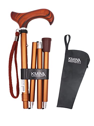 KMINA - Canne de Marche en Bois, Pliable Femme, Réglable, Luxe Homme, Aluminium - Modèle Pro