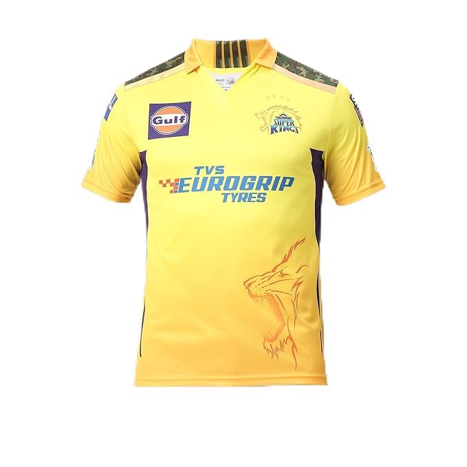 Image of playR x Chennai Super Kings Match Jersey IPL 2023 - Kid's Plain Cricket Jersey - Lightweight, Breathable Sportswear Csk T-Shirt for Training, Practice, Outdoor & Match Day Comfortable for All Season
