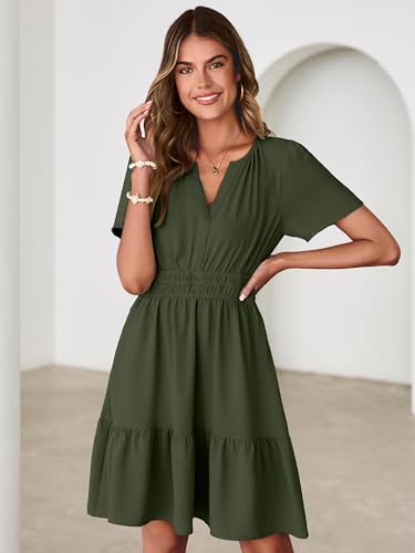 Image of Simplee Womens Casual Summer Dresses 2026 V Neck Short Sleeve Empire Waist Flowy A Line Ruffle Tiered Mini Sundress